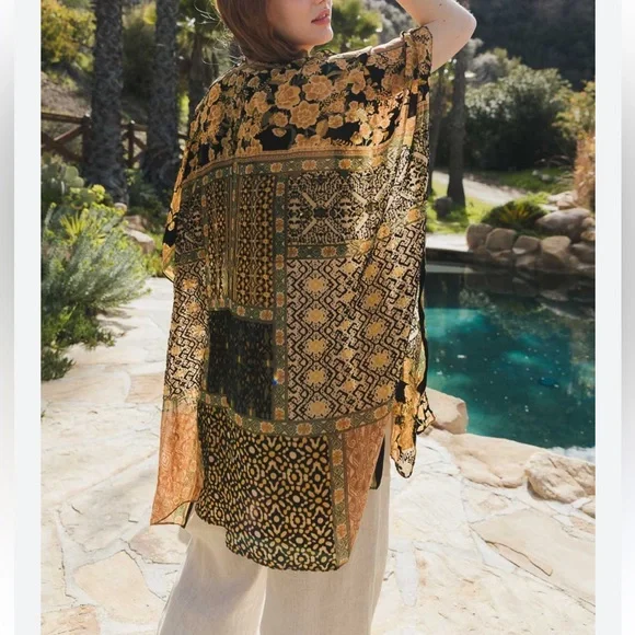 Free people X All Tous burnout velvet Bohemian Kimono  one size NWOT - Picture 3 of 6